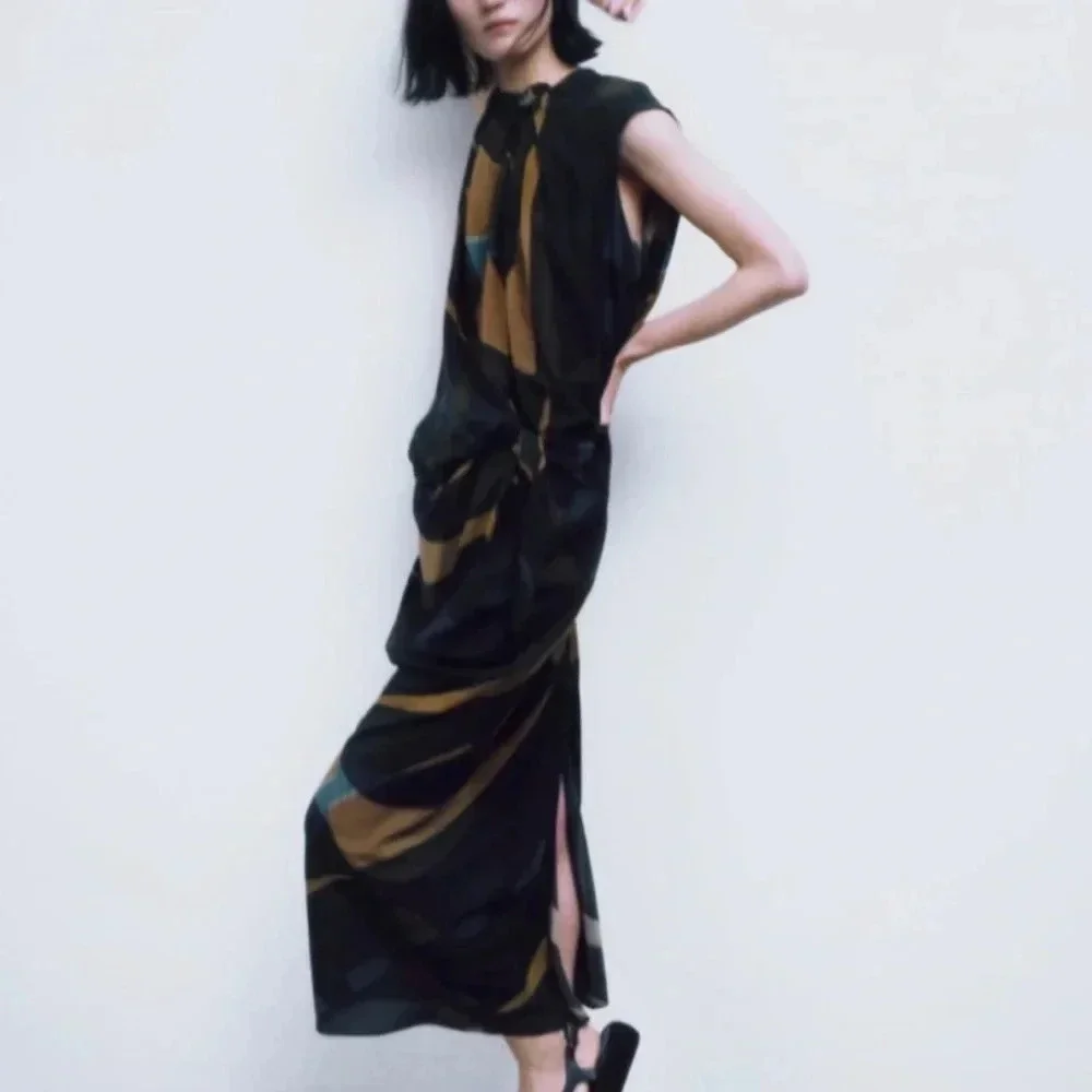 NWOT ZARA WOMAN MIDI LIMITED EDITION DRESS WITH DRAPED DETAIL Small - Picture 4 of 10